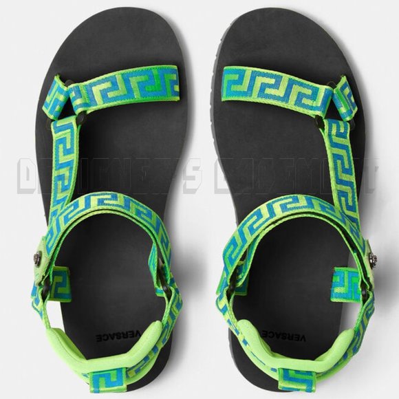 VERSACE neon green 41 EU - 8 US Greca canvas MEDUSA stud neoprene black Sandals main image 6